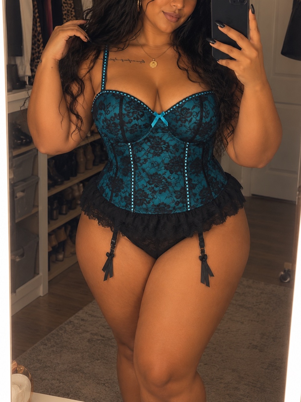 Seven ’til Midnight Teal Black Lace Corset 1X 2X | Goth Halloween